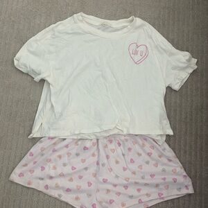 Z Supply White and Pink Heart Pajama Set